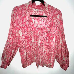 ​Tucker Pink + White Abstract Print Silk Blouse
